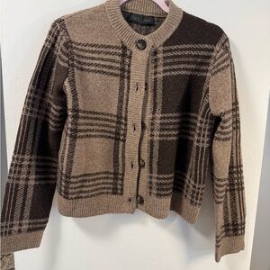 ZARA Two-Tone Brown Plaid Button Cardigan